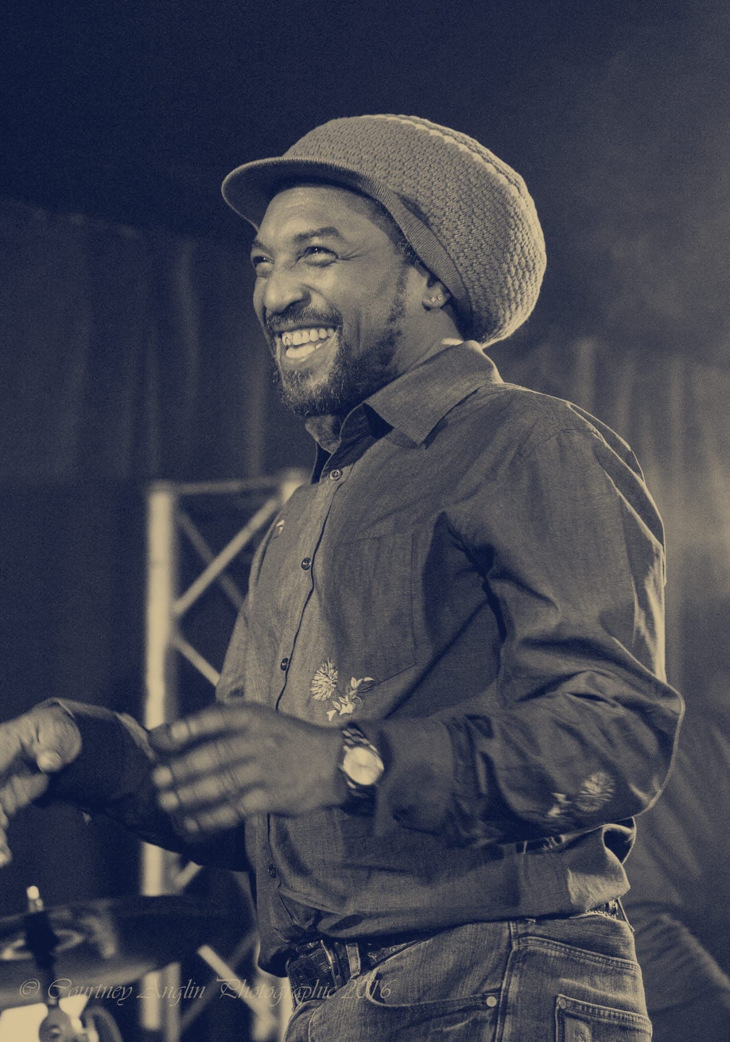 Kareem Shabazz laughing on stage at Hootananny Brixton
